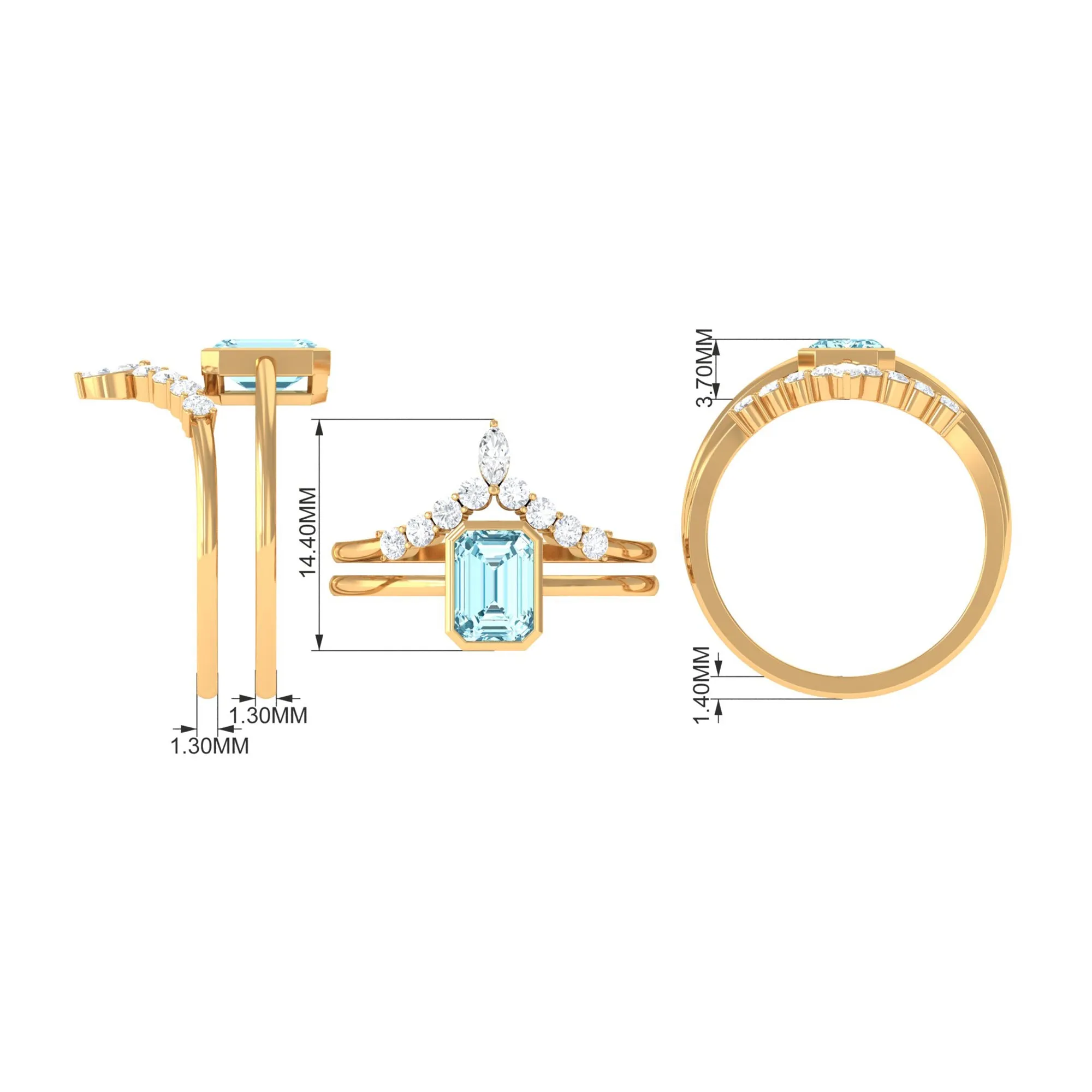 Natural Aquamarine Solitaire Ring Set with Diamond