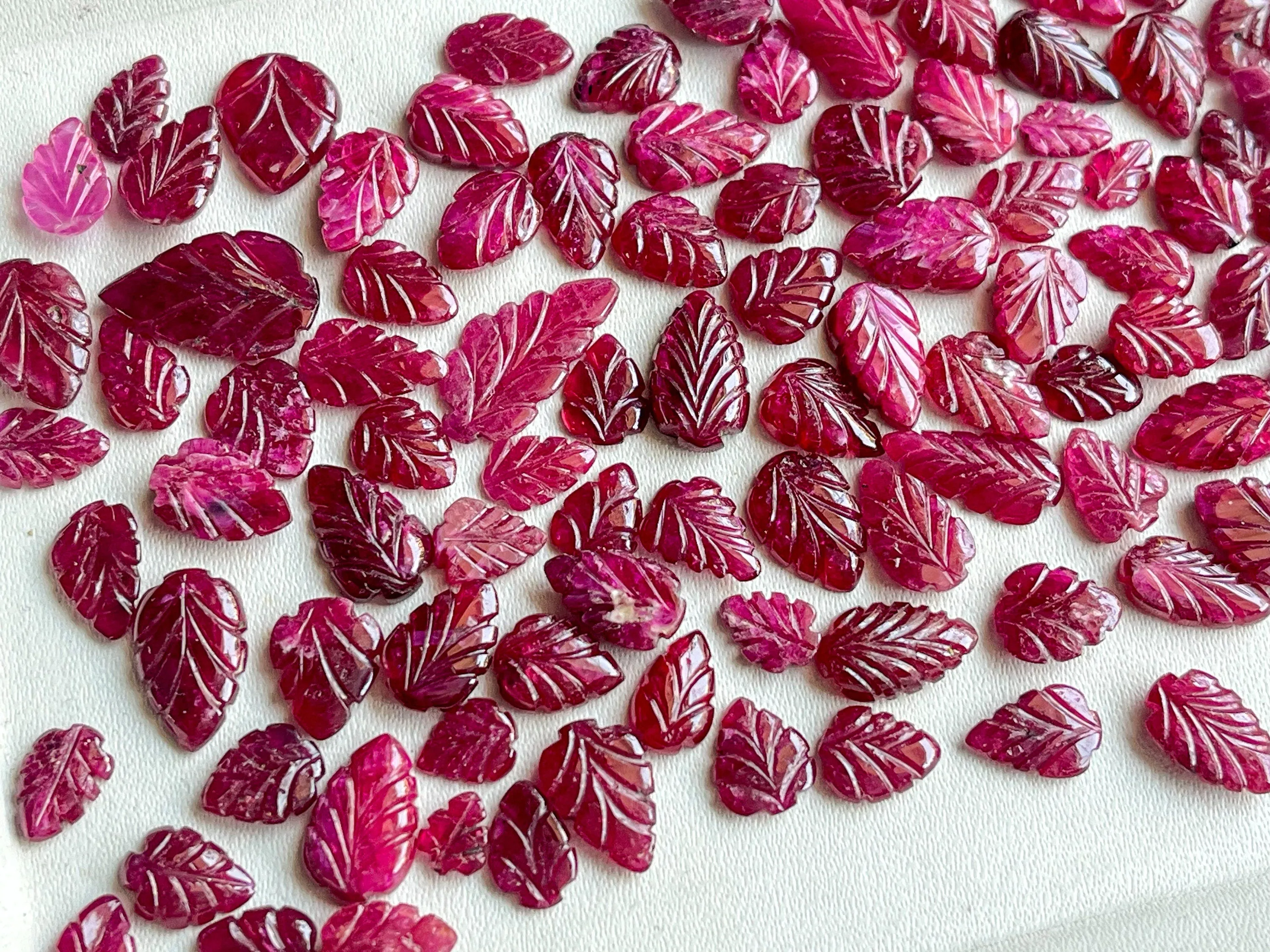Natural Ruby Carved Leaf Shape loose stones, Ruby (Longido Mines