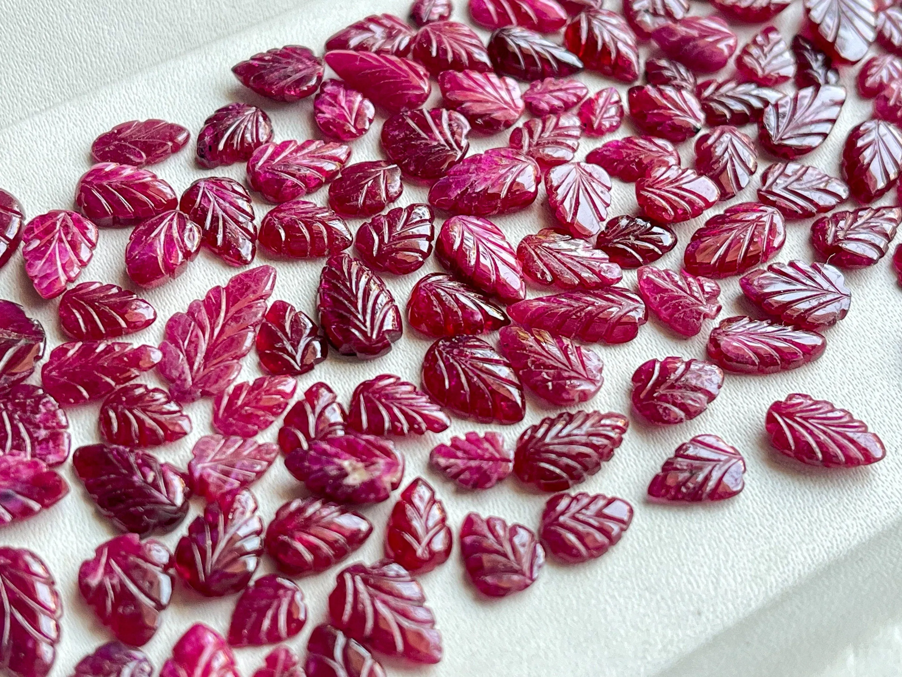Natural Ruby Carved Leaf Shape loose stones, Ruby (Longido Mines