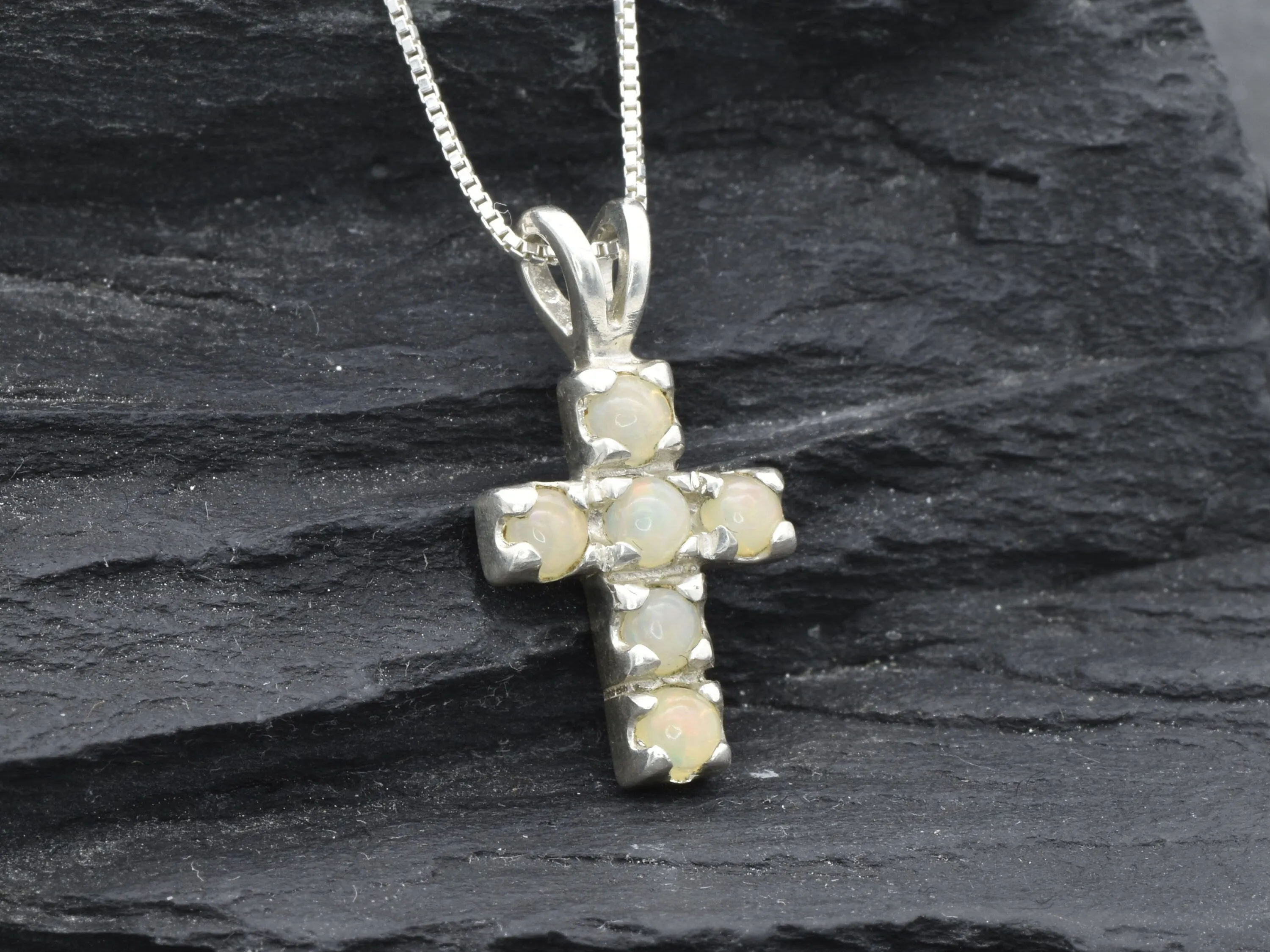 Opal Cross Pendant - Natural Opal Necklace, Christian Opal Pendant