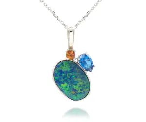 Opal Three Stone Cluster Topaz Necklace