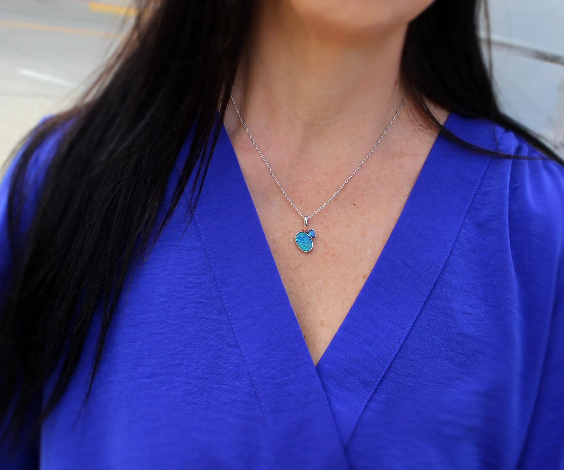 Opal Three Stone Cluster Topaz Necklace