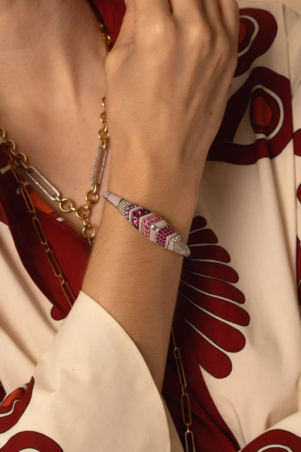 Oui Pink Enamel Bracelet