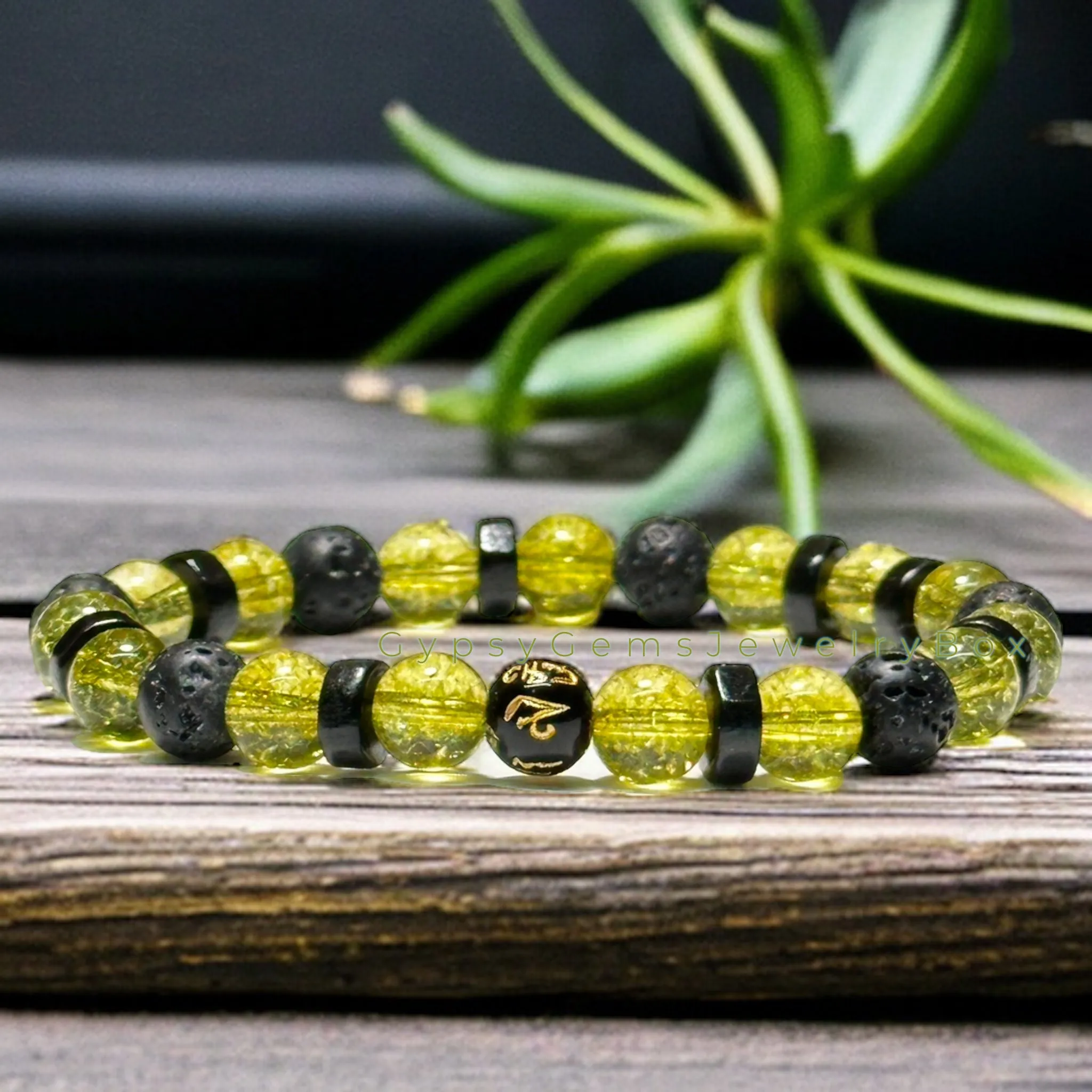 Peridot   OHM Mantra Prayer Focus Bead   Lava Stone   Ebony Wood Custom Size Round Smooth Stretch (8mm) Natural Gemstone Crystal Energy Bead Bracelet