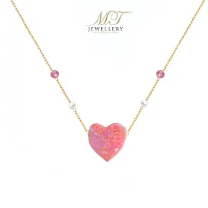 PINK HEART OPAL NECKLACE