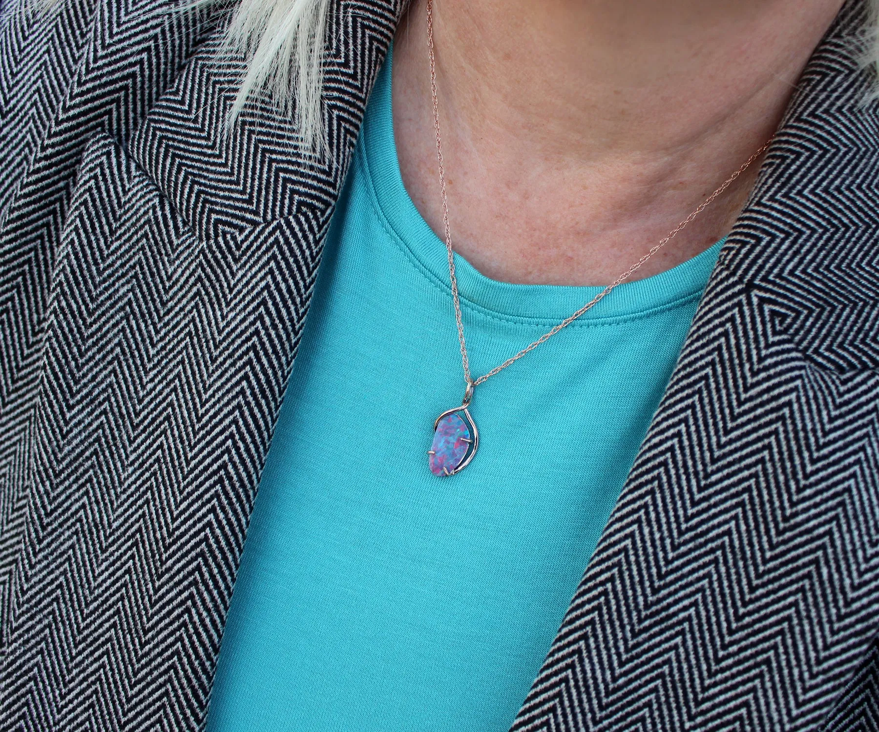Pink Opal Rose Gold Ribbon Necklace
