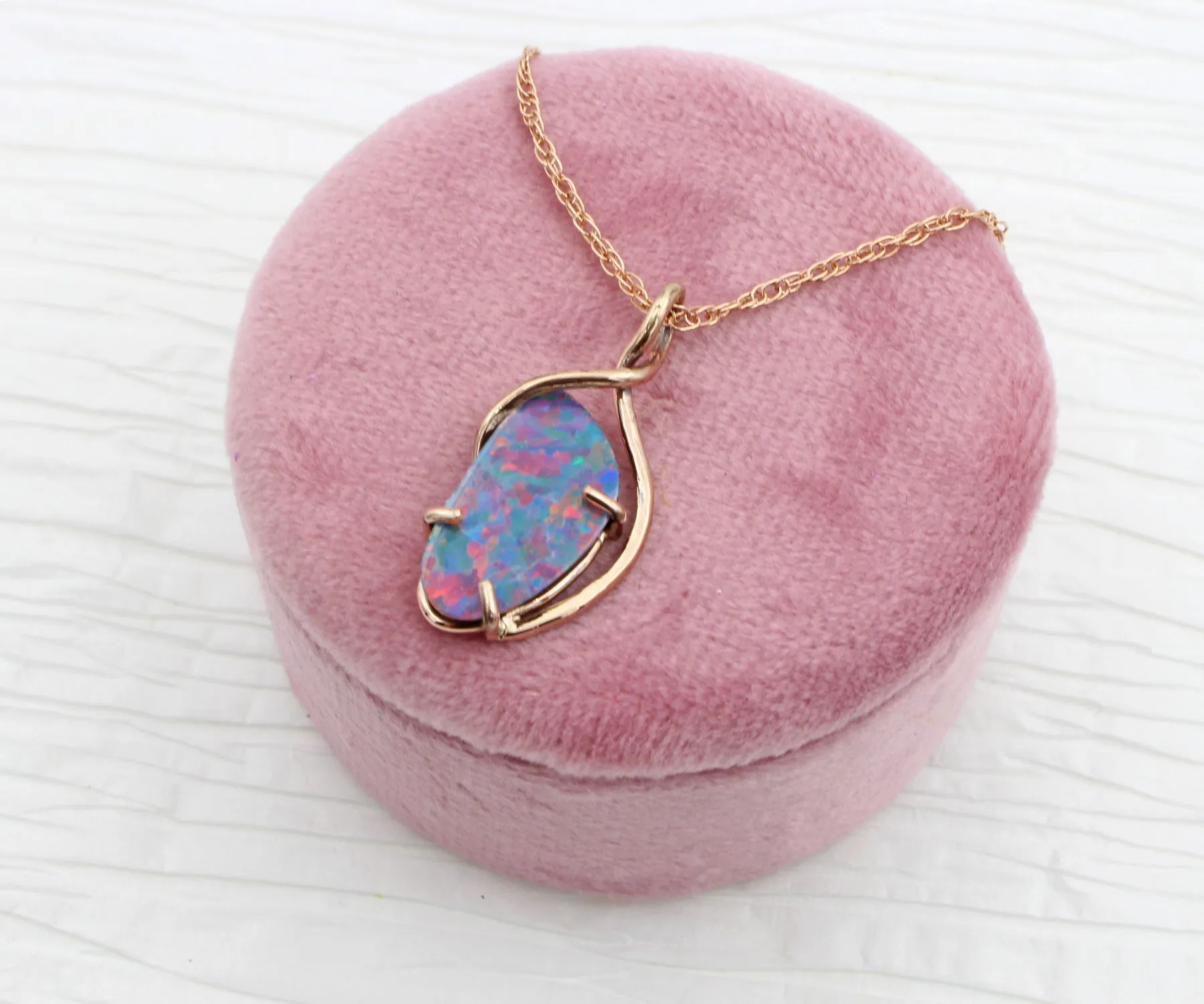 Pink Opal Rose Gold Ribbon Necklace