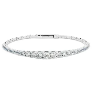 platinum finish sterling silver single row flexible bracelet with large graduated simulated diamonds