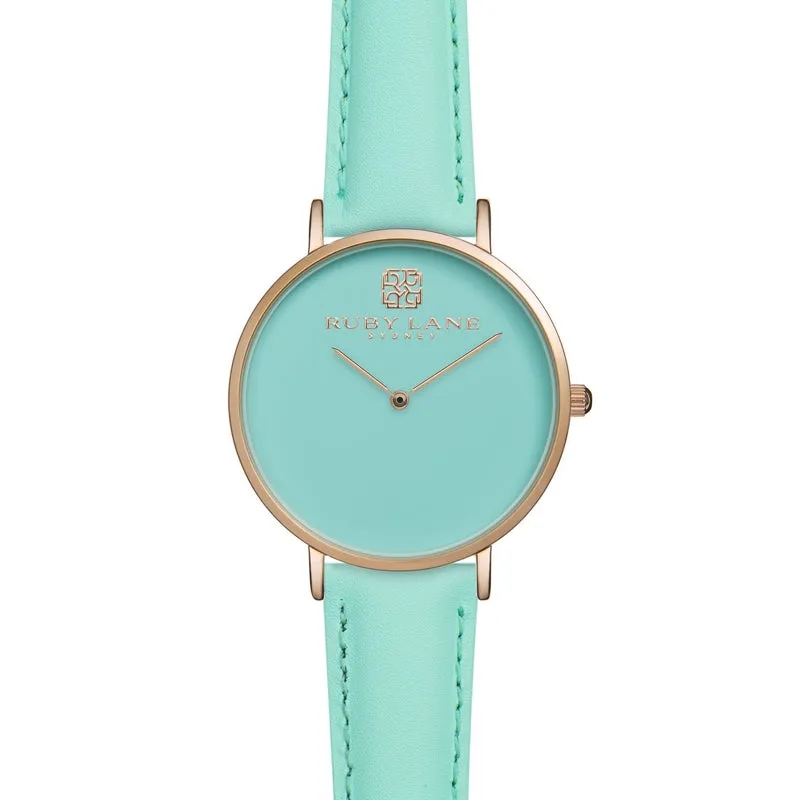 ruby lane liquid 36mm  rose turquoise dial turquoise strap