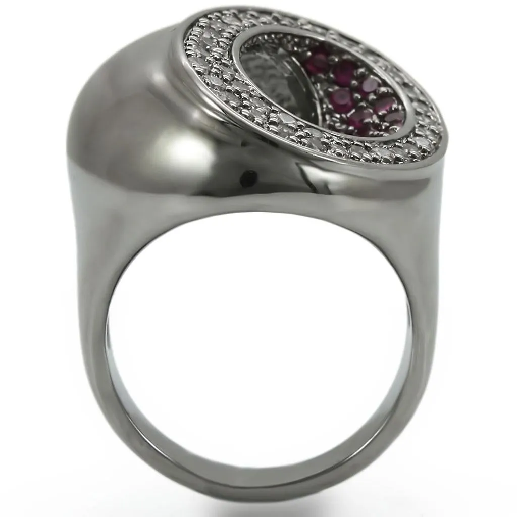 Ruthenium Brass Ring with Synthetic Garnet in Ruby for Women Style 0W304