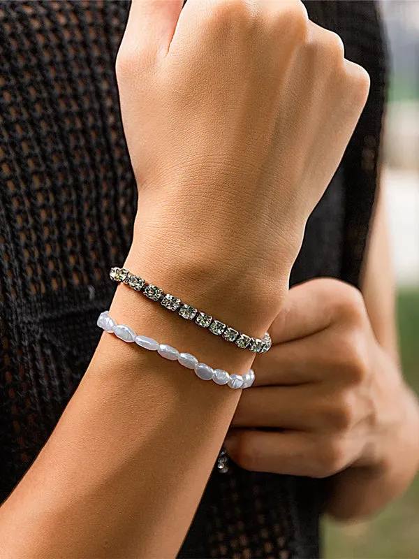 Set of 2 Rhinestone & Pearl Bracelets