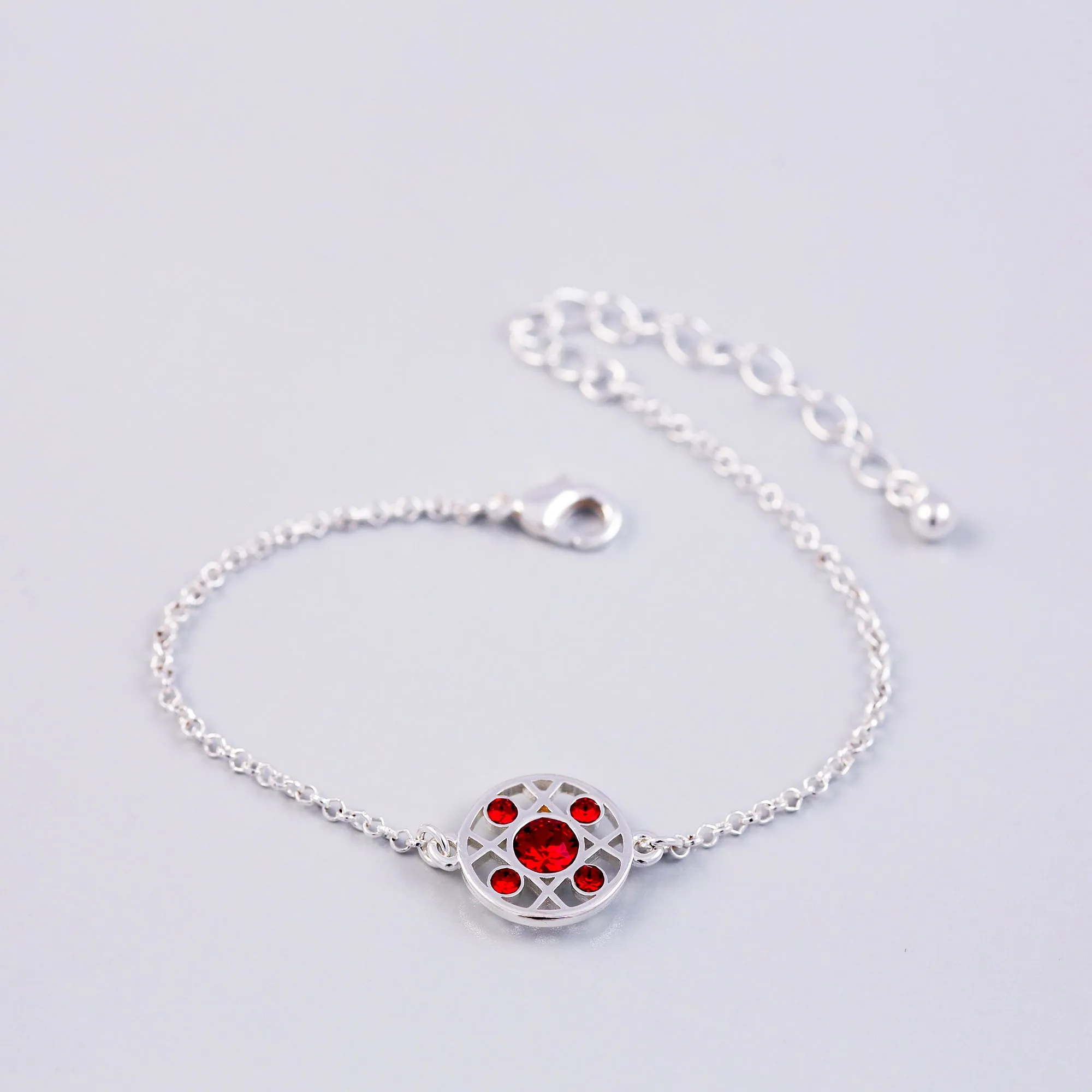 Silver Ruby July Birthstone Hugs & Kisses Bracelet