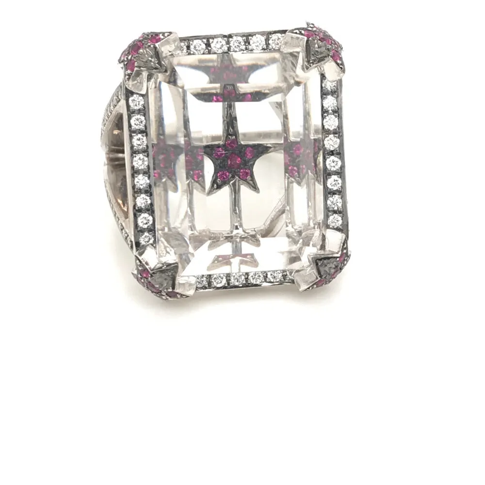 Star Clear Quartz 18kt White Gold Cocktail Ring