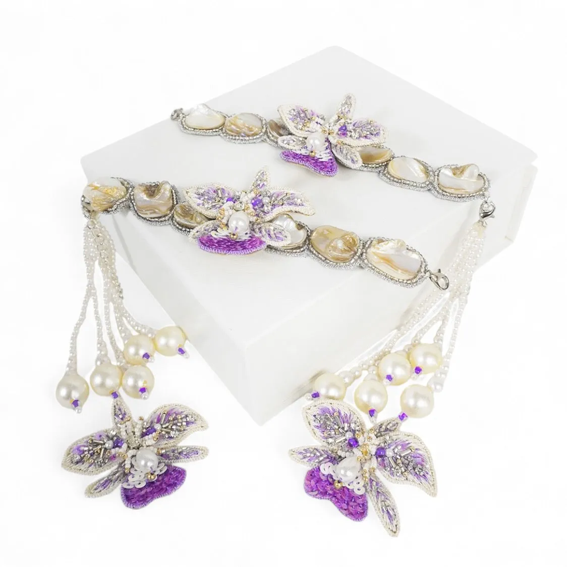 Stella - Lilac and White (Necklace   Earrings)