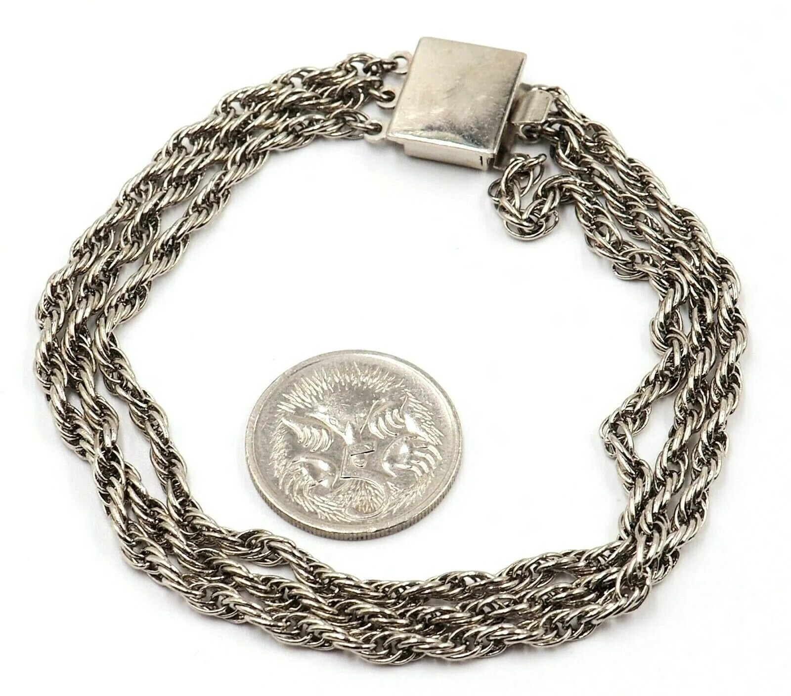 Sterling Silver Triple Strand Vintage Bracelet Rope Style Chain Length 19cm