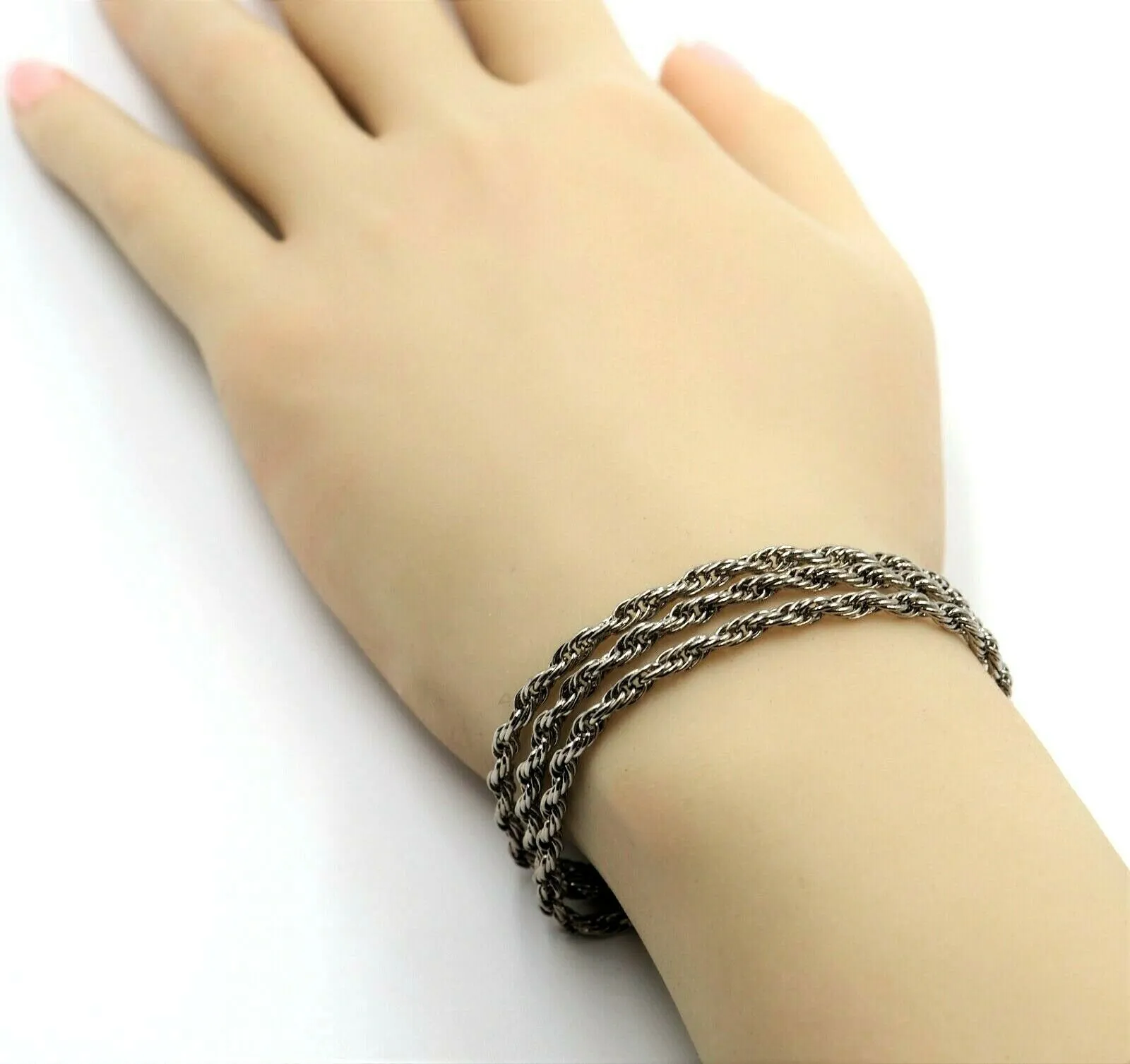 Sterling Silver Triple Strand Vintage Bracelet Rope Style Chain Length 19cm