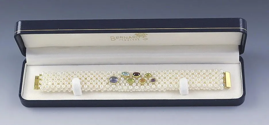 Unique 18k Gold Freshwater Pearl & Multi Color Gemstone Bracelet