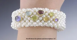 Unique 18k Gold Freshwater Pearl & Multi Color Gemstone Bracelet