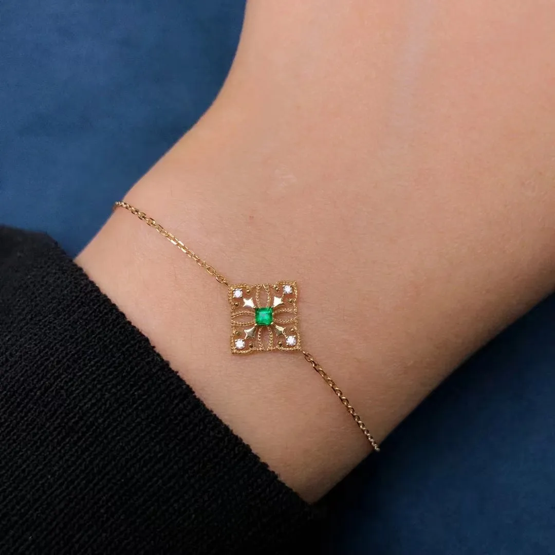 Vintage Genuine Ruby, Sapphire, Emerald Diamond Bracelet/Art Deco Real 18K Gold Bracelet