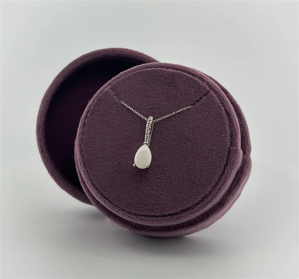 White Gold Diamond Accented Opal Necklace