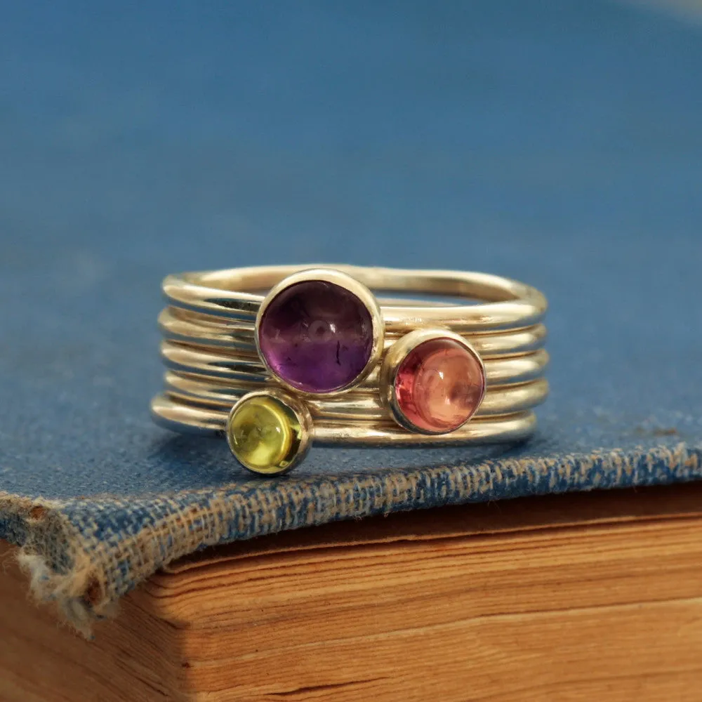 Wildflower Amethyst, Peridot and Tourmaline Silver Stacking Ring Set