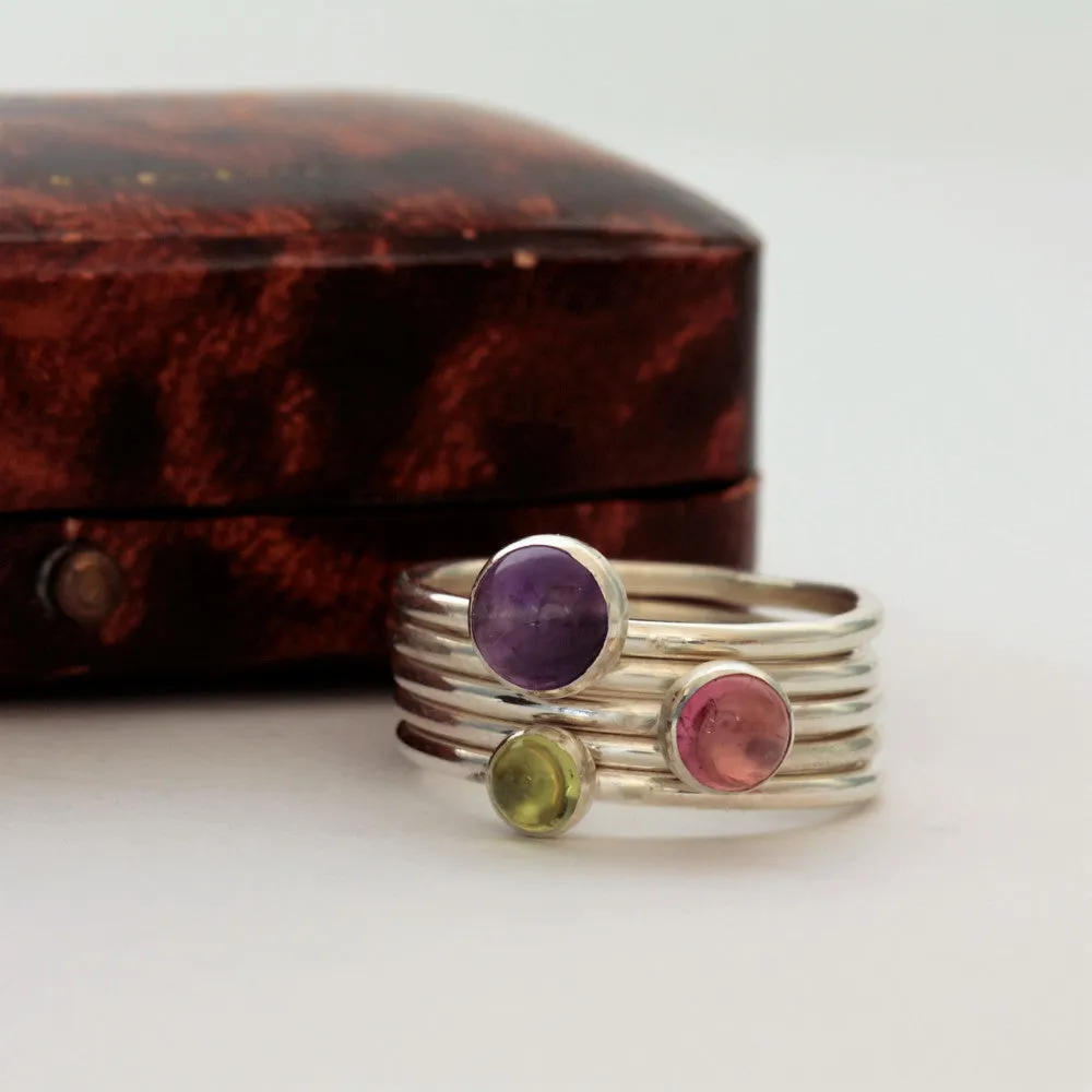 Wildflower Amethyst, Peridot and Tourmaline Silver Stacking Ring Set