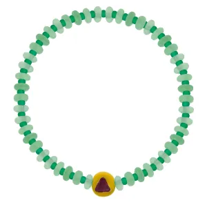 Yellow Enameled Large Gold Ball With Ruby Trillion Gemstone Bracelet