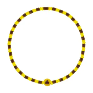 Yellow Enameled Medium Gold Ball With Ruby Trillion Beaded Bracelet
