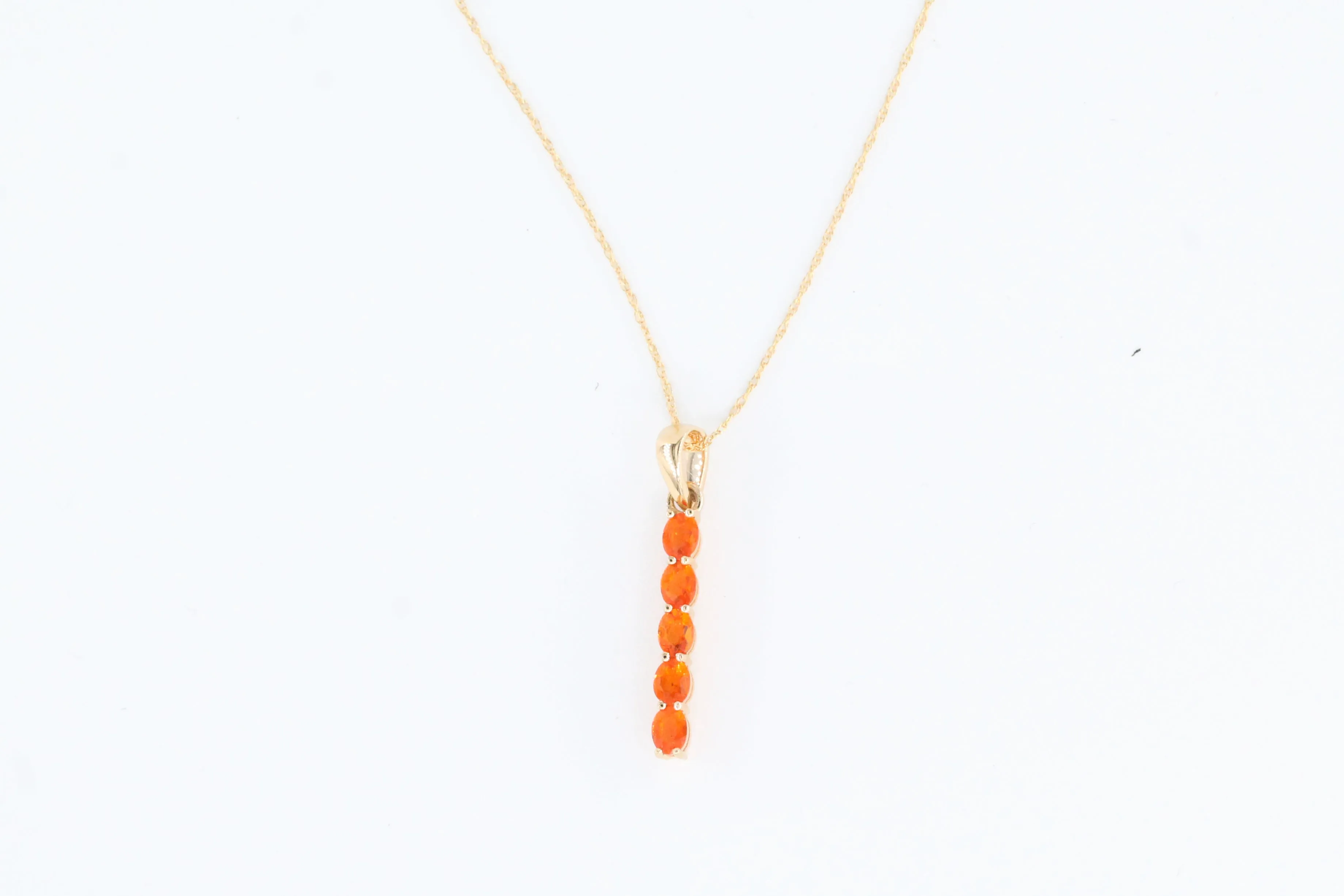 Yellow Gold Fire Opal Drop Pendant with Chain